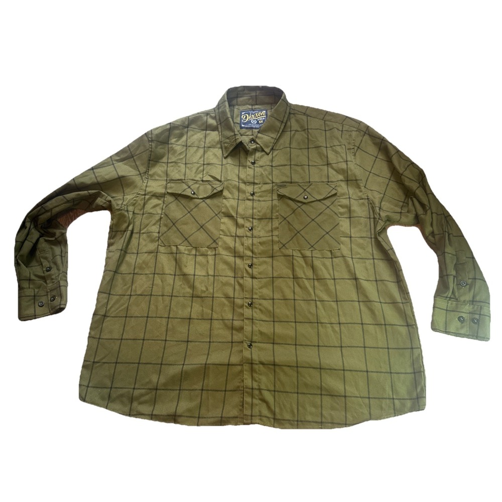 Dixxon Mens Flannel Side 5xl Long Sleeve Army Green Plaid Pearl‎ Snap
